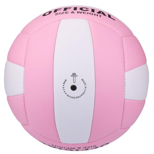 Size 5 Volleyball with Air Pump - White & Pink PVC Indoor Outdoor Training Ball