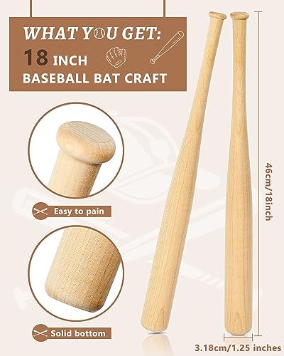 Mini Wooden Baseball Bats 18 Inch Unfinished Craft Set - 18 Pcs for DIY Sports & Party Favors (Variation 18)