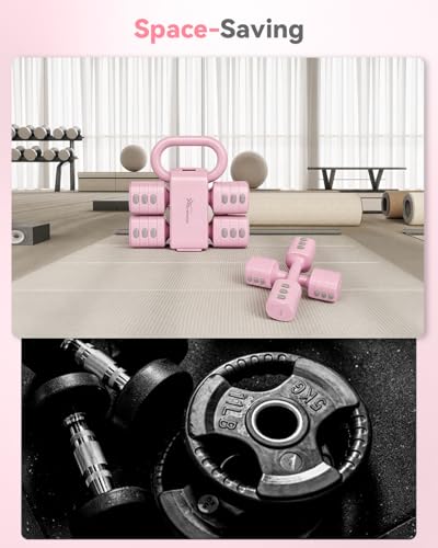 Pink 2-in-1 Adjustable Kettlebell Dumbbell Set for Women – Space Saving Workout Equipment