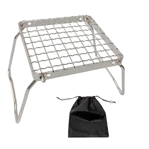 Foldable Camping Grill with Stainless Steel Woven Grate & Storage Bag