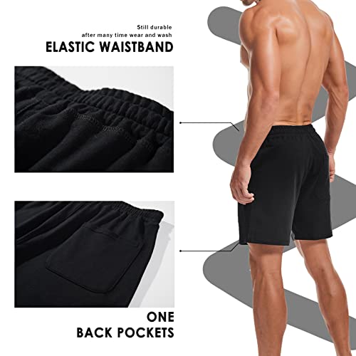 Men's Cotton Sweat Shorts with Pockets - 5.5 Inch Inseam, Large Black