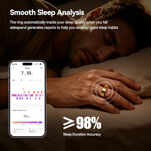 Gold Smart Ring Fitness Tracker with Heart Rate & Sleep Monitoring - Women Men