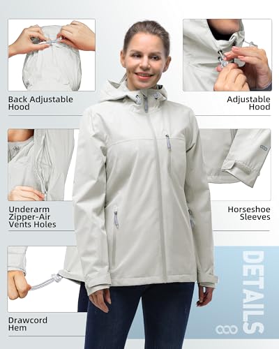 Women’s Packable Waterproof Rain Jacket - Medium Beige, 33,000ft