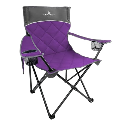 Black Sierra XL Purple Padded Camping Chair for Adults Heavy Duty Foldable Seat