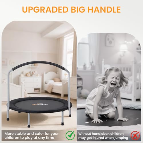 ATIVAFIT 36-Inch Black Toddler Trampoline with Safety Padded Cover & Adjustable Handle