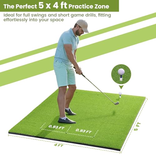 Anygulf 5x4ft Large Golf Hitting Mat - 26mm Thick Artificial Turf for Indoor & Outdoor Practice