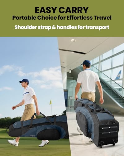 OutdoorMaster Large Blue Golf Travel Bag with Reinforced Wheels & Foldable Design