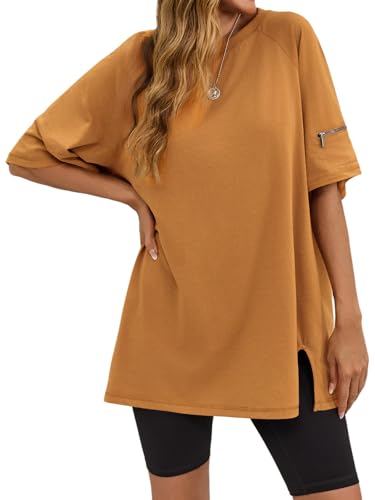Tankaneo Womens Oversized Workout T-Shirt - Medium Camel