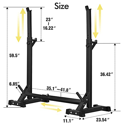Black Adjustable Squat Rack Stand - Heavy Duty Barbell & Dumbbell Storage for Home Gym