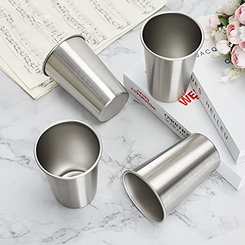 16 Pack 16oz Stainless Steel Pint Cups - Unbreakable, Stackable Drinking Glasses