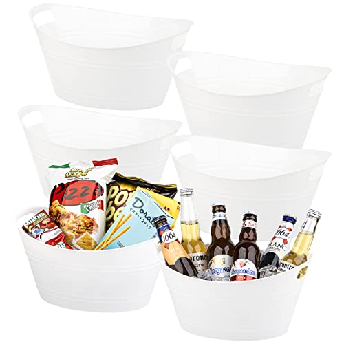 6 Pack Plastic Oval Storage Tubs - 4.5L Ice Buckets for Wine Beer Champagne