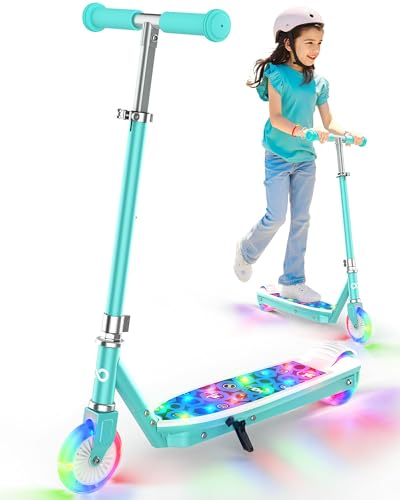 Kids Electric Scooter Gyroor KS2 Aqua Blue with LED Wheels, 5 MPH, Ages 3-8