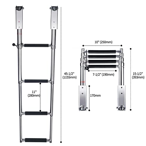 4 Step Telescopic Boat Ladder - Stainless Steel Marine Dock & Pontoon Ladder - Max 900lb Capacity - Hoffen