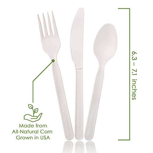 Ivory White Disposable Cutlery Set - Eco-Friendly 100% Compostable Forks Spoons Knives with Tray