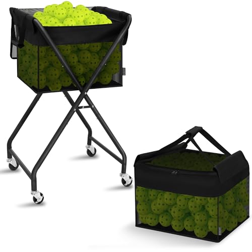Foldable Tennis Ball Hopper Cart with Removable Ball Bag - Portable Ball Storage Organizer