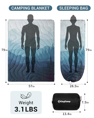 KingCamp Sherpa Cyan Camping Blanket 79x57 Inch Large, Waterproof & Wearable