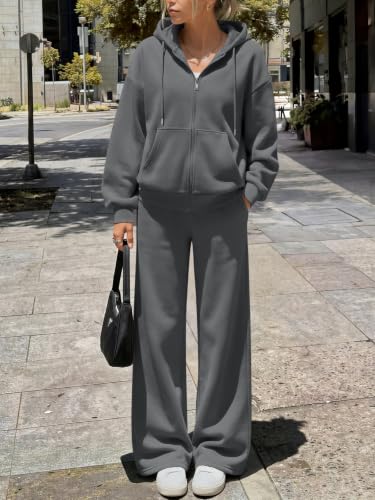 Women's 2-Piece Zip Up Lounge Set with Hoodie and Joggers - Dark Grey Medium