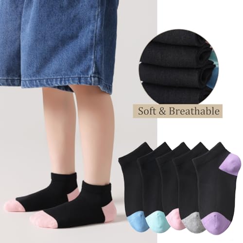 Kids Ankle Socks 8-12 Years 10 Pack Seamless Low Cut Athletic Socks - Assorted Colors