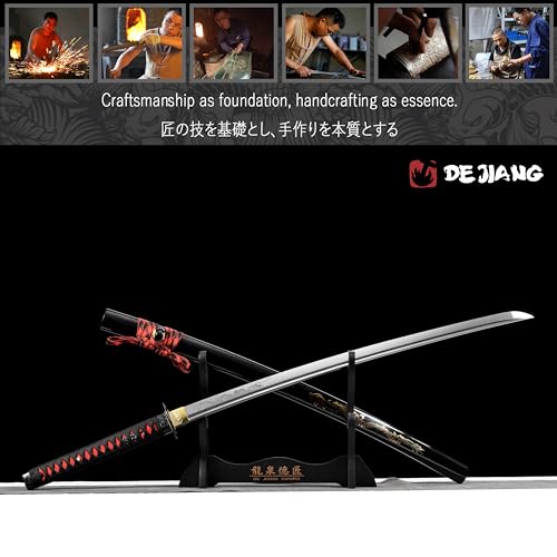 Samurai Sword Katana Handmade Japanese Full Tang Carbon Steel for Training & Collecting - Red Drogen 1060