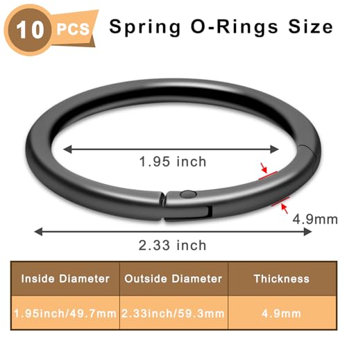 2 Inch Large Round Metal Carabiner Clips - Black, 10 Pack