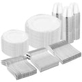 Silver Plastic Dinnerware Set for 100 Guests – Includes Plates, Cups & Utensils - Variation of THIS listing