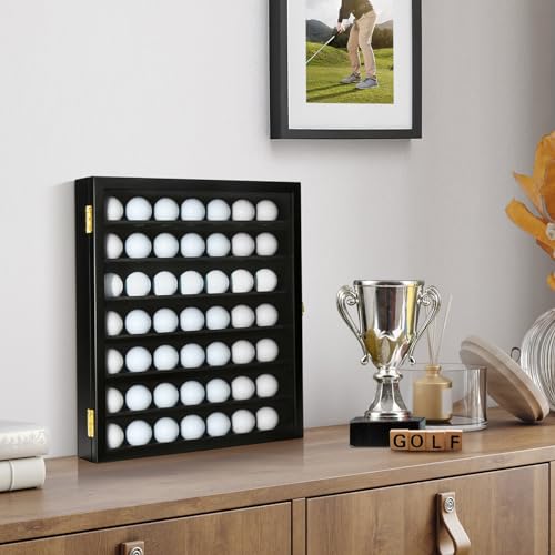 TJ.MOREE Black Wall Mount Golf Ball Display Case for 49 Balls