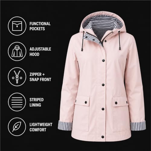 Women's Pink Insulated Rain Jacket - Large Waterproof Vinyl Raincoat