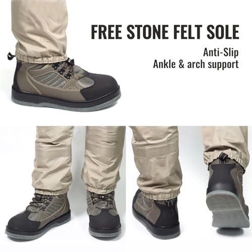8 Fans Men's Olive Felt Sole Wading Boots - Non-Slip Fly Fishing Shoes, Size 9