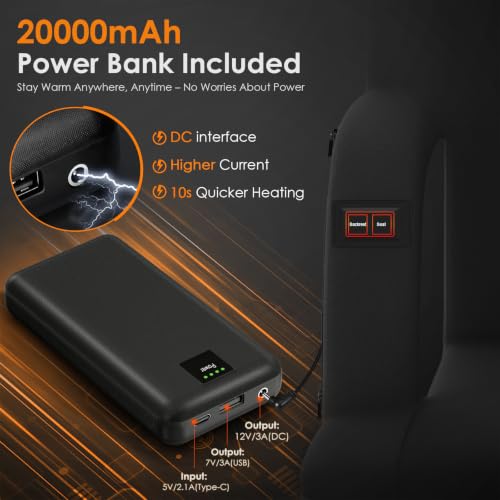 Black 23-inch Heated Stadium Seat with Power Bank - Dual Control, Reclining
