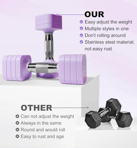 Adjustable Dumbbell Set 20LB Each Purple Space-Saving Home Gym Equipment
