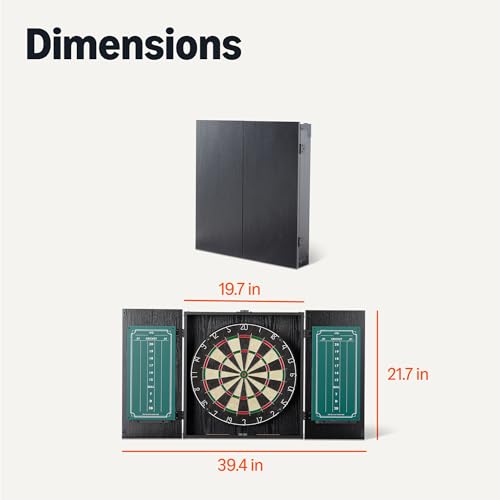18-Inch Dartboard Cabinet Set with Steel Tip Darts & Chalkboard Scoreboard