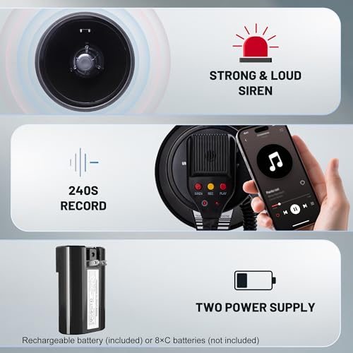 Black 50W Bluetooth Megaphone with Rechargeable Battery, Siren, Recording & 1600ft Range