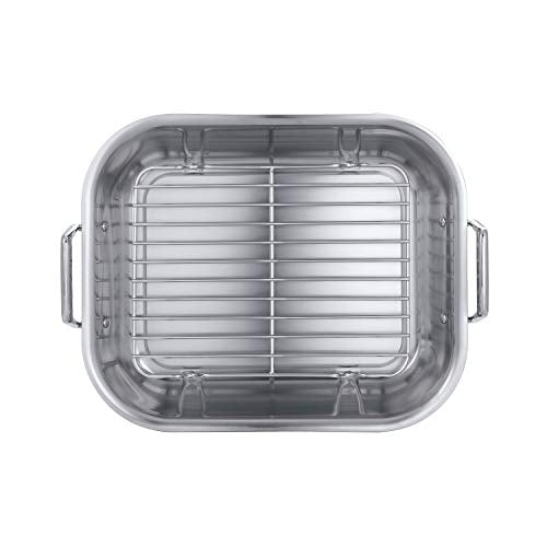 16.75-Inch Stainless Steel Roasting Pan with Basting Rack - Heavy-Gauge Oven-Safe