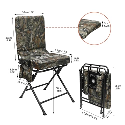 MYDAYS Heated 360° Swivel Hunting Blind Chair, Foldable Ground Seat for Hunting & Camping