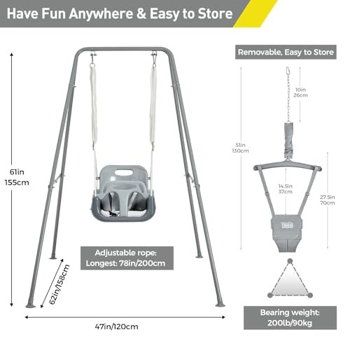 FUNLIO 2-in-1 Baby Jumper and Swing Set with Stand - Grey, Foldable & Safe