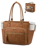 Yellow-Brown Embossed Leather Laptop Tote Bag for Women 17.3 Inch Waterproof Business Shoulder Bag with Cup Holder