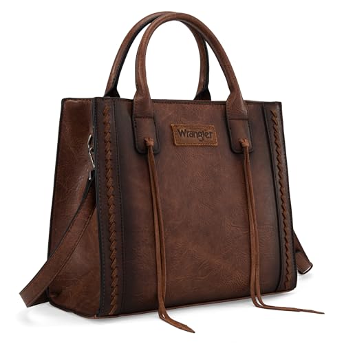 Vintage Dark Brown Wrangler Tote Bag for Women Western Cowhide Purse & Wallet Set