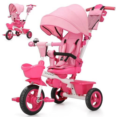 Pink 7-in-1 Toddler Tricycle with Swivel Seat & Push Handle - Baby Ride-on 18M-5Y