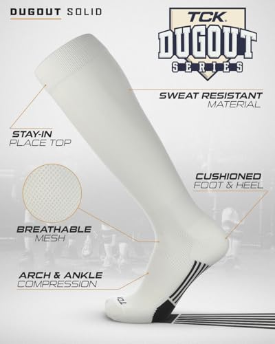 Men's White Baseball & Softball Socks Medium - Dugout Solid Color Sports Socks for Youth & Adults