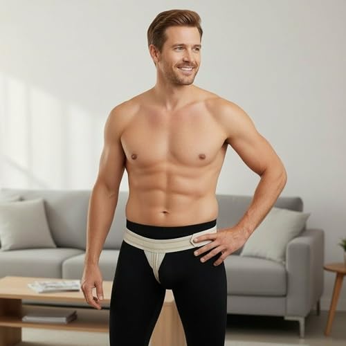 Inguinal Groin Hernia Support Belt - Right Side Beige, Adjustable & Latex-Free