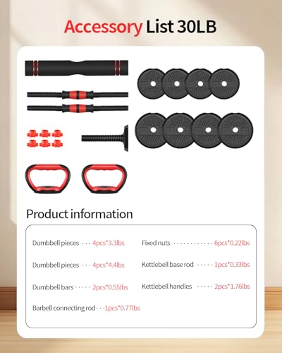 Adjustable 30Lb Dumbbell Set with Kettlebell Handle - 4-in-1 Home Gym Equipment