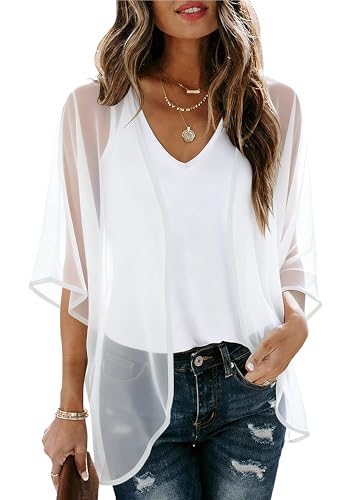 Dimur Beach Vacation Kimono Cover Up for Women Puff Sleeve Loose Fit Casual Blouse