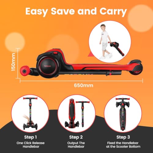 Kids Scooter with Light Up 3 Wheels & Adjustable Handlebar - Red