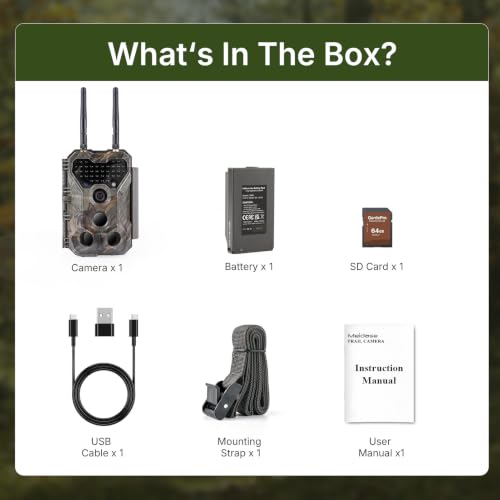 Meidase P300 Pro Trail Camera + 64GB SD Card, 64MP Photos 1296P HD Video, WiFi & Long Range