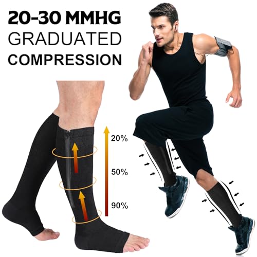 Nuanchu XL Black Zipper Compression Socks - 3 Pair