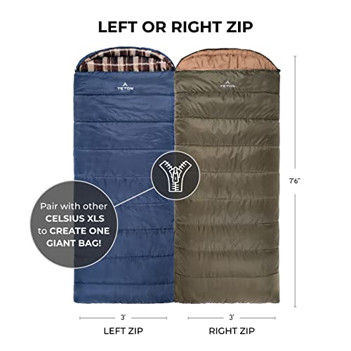TETON Sports Celsius XL Sleeping Bag Green 20°F - All Weather Adult & Kids Camping