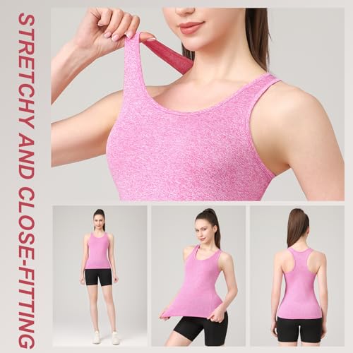 Women's Workout Tank Top 3-Pack Athletic Racerback Sports Compression Sleeveless Dry Fit - Medium, Black Gray Pink Variation