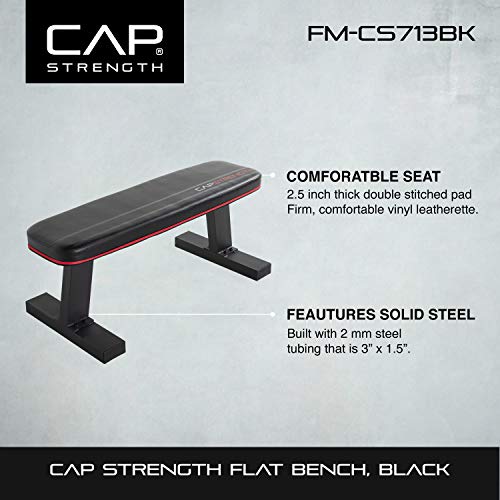 CAP Flat Utility Bench - Heavy-Duty Exercise Bench with 600 lbs Capacity, Black
