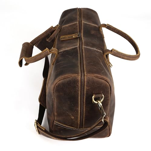 KomalC Buffalo Distressed Tan Leather Travel Duffle Bag - Cabin Carry-On for Men & Women