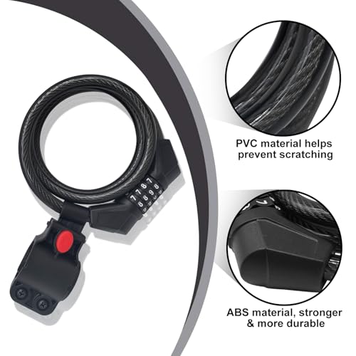 NDakter 6ft Black Bike Cable Lock with 4-Digit Resettable Combination, Braided Steel